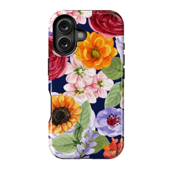 iPhone 16 StrongFit ORANGE PINK FLORAL PATTERN by MALLIKA