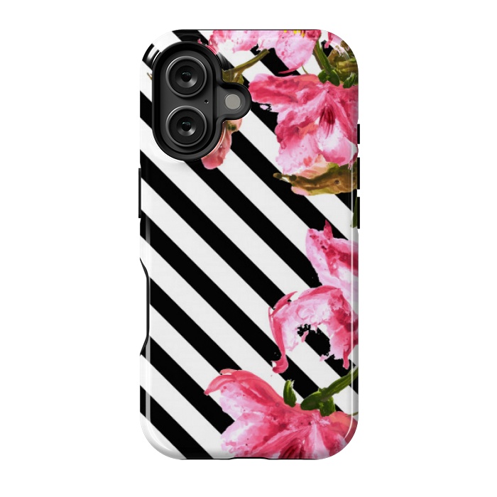 iPhone 16 StrongFit stripes pink tropical pattern by MALLIKA