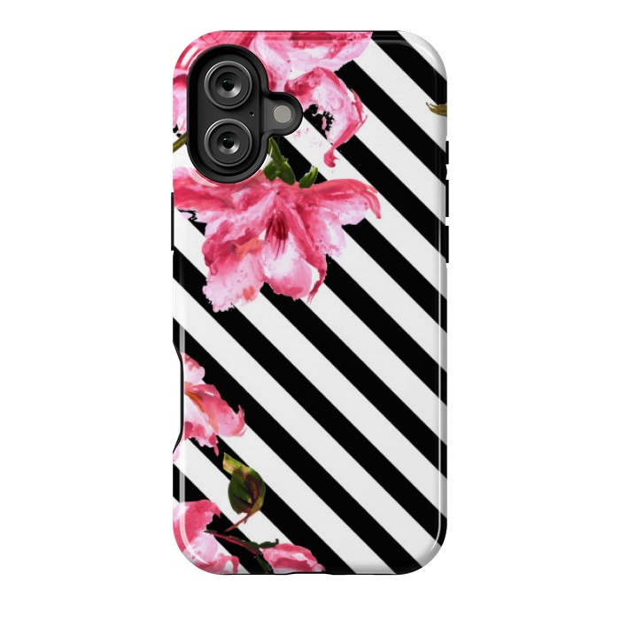 iPhone 16 Plus StrongFit stripes pink tropical pattern by MALLIKA