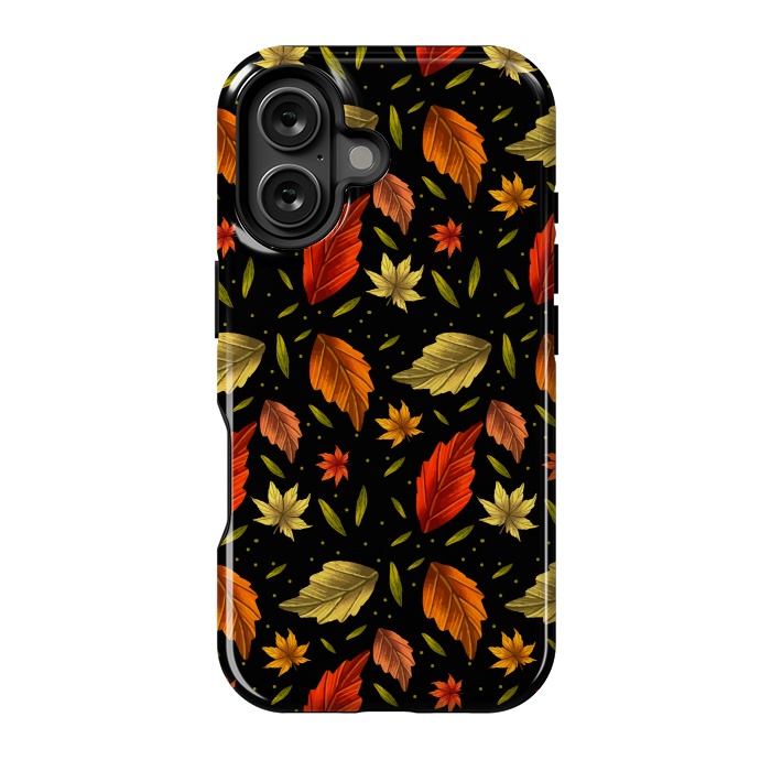 iPhone 16 StrongFit METALLIC AUTUMN LEAVES PATTERN by MALLIKA