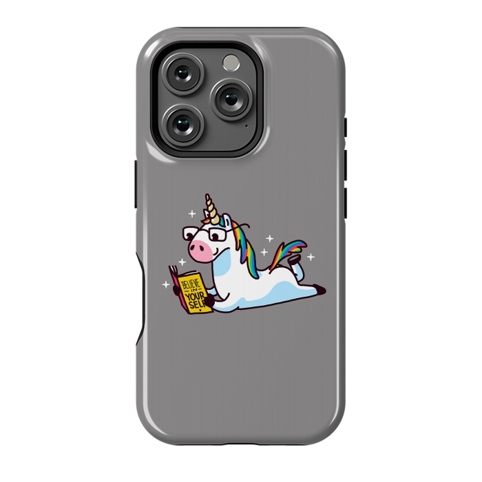 iPhone 16 Pro StrongFit Unicorn Reading Book Believe in Yourself Floor by Vó Maria