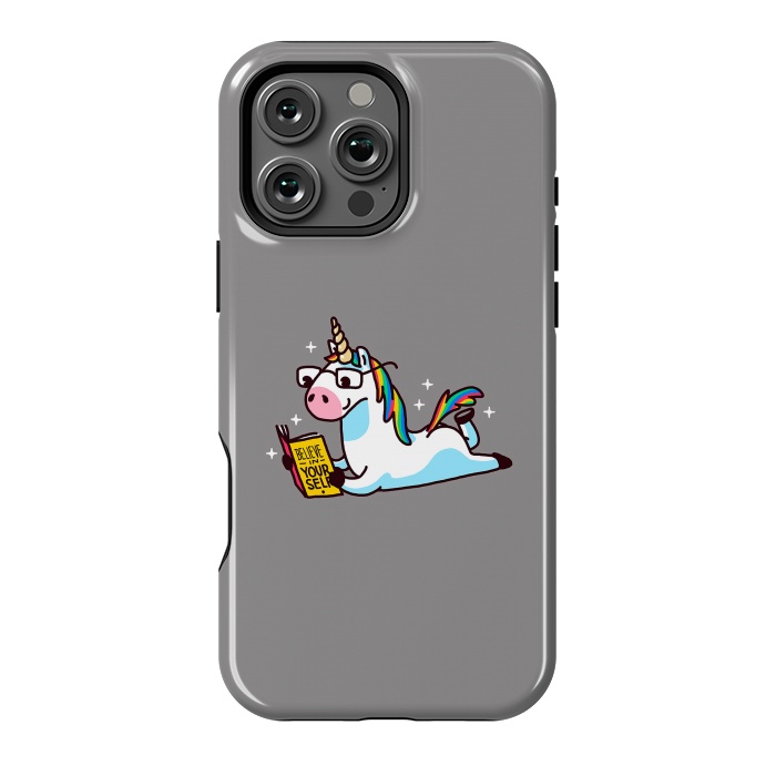 iPhone 16 Pro Max StrongFit Unicorn Reading Book Believe in Yourself Floor by Vó Maria