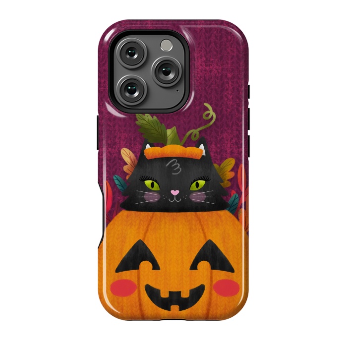 iPhone 16 Pro StrongFit Pumpkin Kitty Peekaboo by Noonday Design