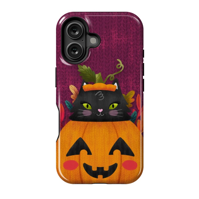 iPhone 16 StrongFit Pumpkin Kitty Peekaboo by Noonday Design