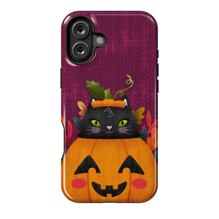 iPhone 16 Plus StrongFit Pumpkin Kitty Peekaboo by Noonday Design