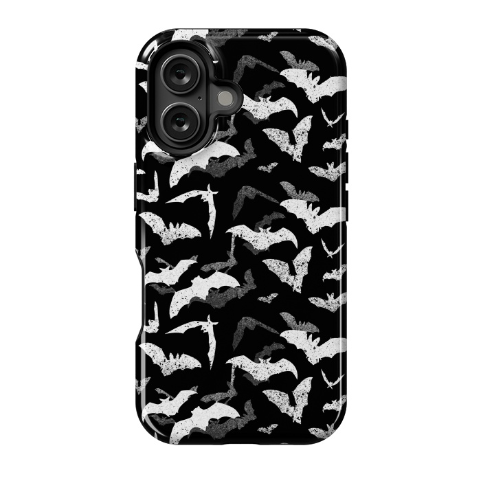 iPhone 16 StrongFit Splattered flying bats Halloween pattern by Oana 