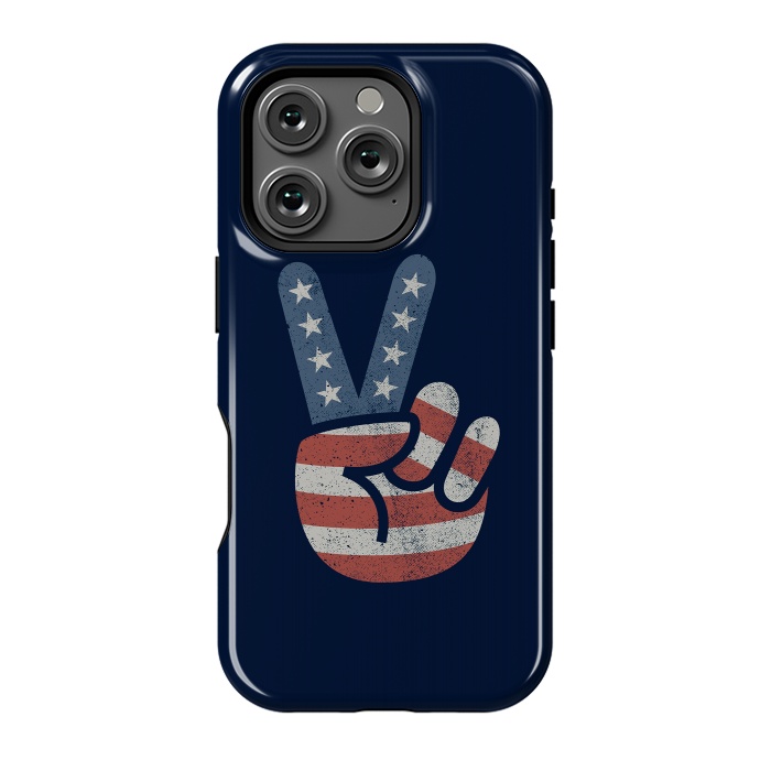 iPhone 16 Pro StrongFit Peace Love Hand USA Flag Vintage Solid by Vó Maria