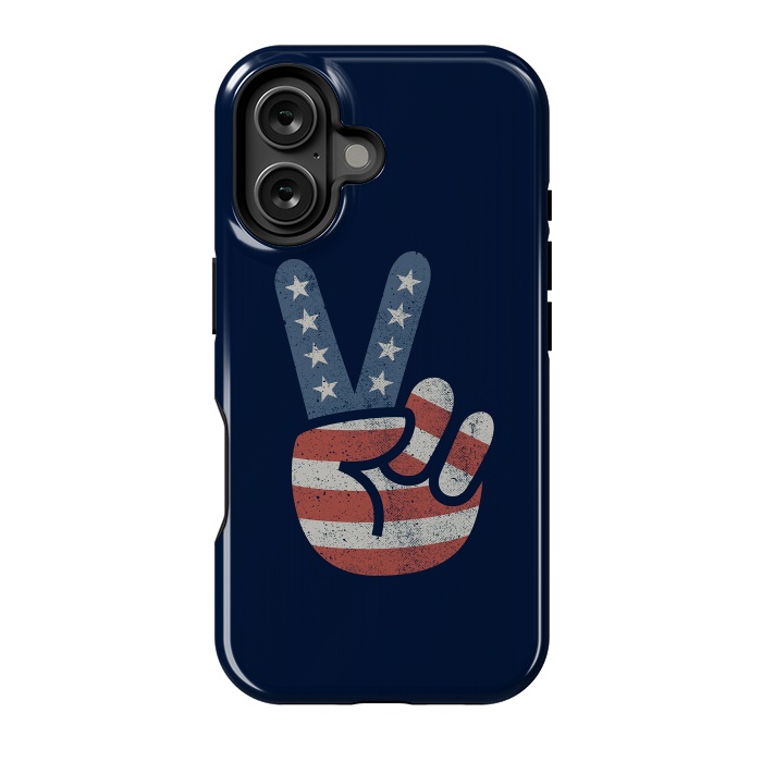 iPhone 16 StrongFit Peace Love Hand USA Flag Vintage Solid by Vó Maria