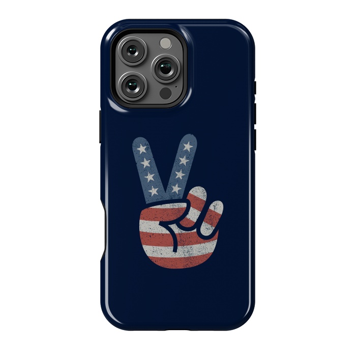 iPhone 16 Pro Max StrongFit Peace Love Hand USA Flag Vintage Solid by Vó Maria