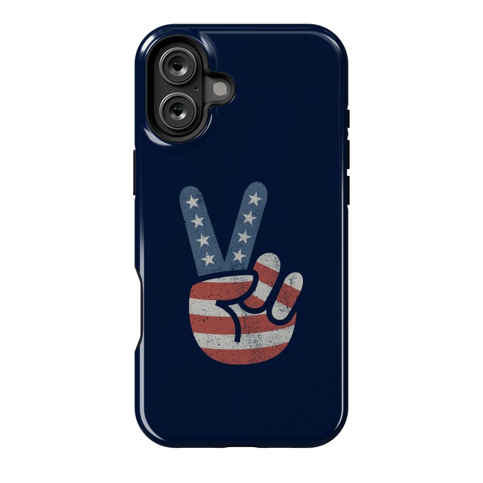 iPhone 16 Plus StrongFit Peace Love Hand USA Flag Vintage Solid by Vó Maria