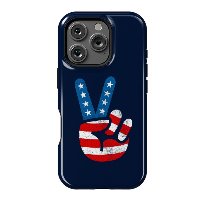 iPhone 16 Pro StrongFit Peace Love Hand USA Flag Vintage Solid 2 by Vó Maria