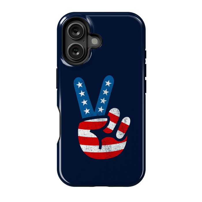 iPhone 16 StrongFit Peace Love Hand USA Flag Vintage Solid 2 by Vó Maria