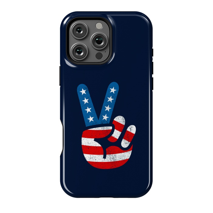 iPhone 16 Pro Max StrongFit Peace Love Hand USA Flag Vintage Solid 2 by Vó Maria