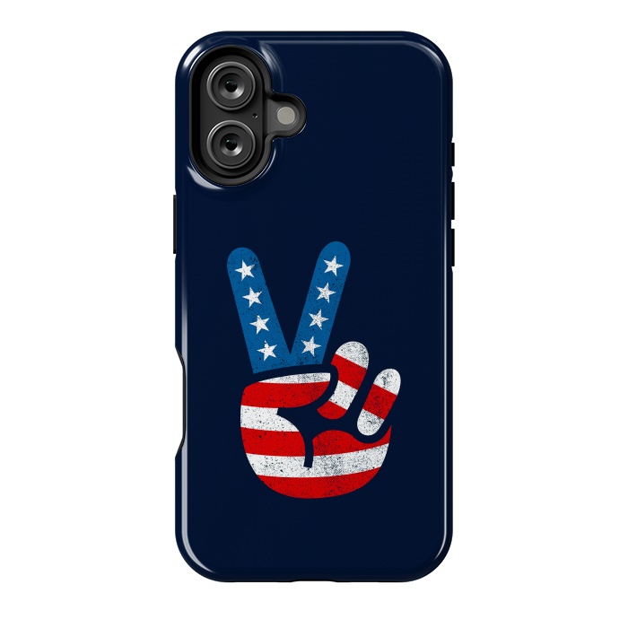 iPhone 16 Plus StrongFit Peace Love Hand USA Flag Vintage Solid 2 by Vó Maria