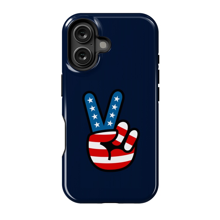 iPhone 16 StrongFit Peace Love Hand USA Flag Vintage Solid 3 by Vó Maria