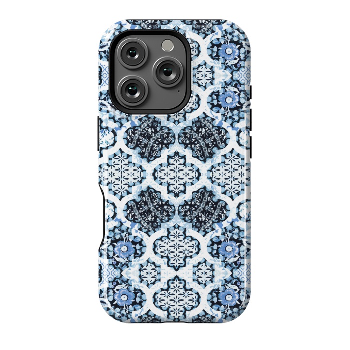 iPhone 16 Pro StrongFit Blue white Moroccan decorative mosaic by Oana 