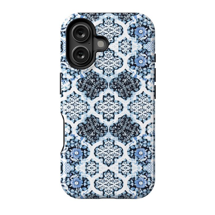 iPhone 16 StrongFit Blue white Moroccan decorative mosaic by Oana 