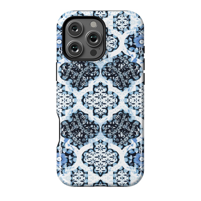 iPhone 16 Pro Max StrongFit Blue white Moroccan decorative mosaic by Oana 