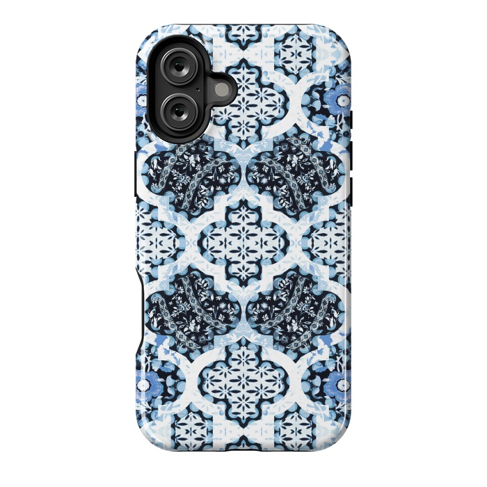 iPhone 16 Plus StrongFit Blue white Moroccan decorative mosaic by Oana 