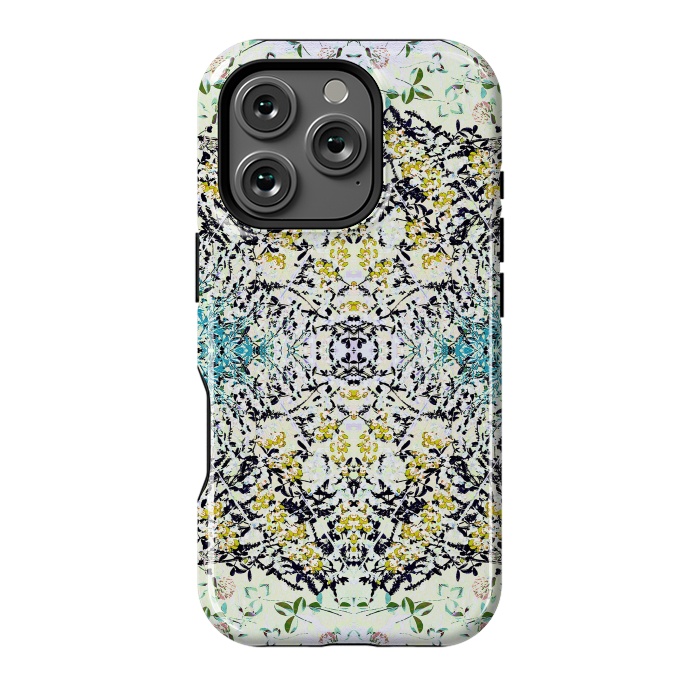 iPhone 16 Pro StrongFit Yellow blue ditsy flowers and leaves pattern by Oana 