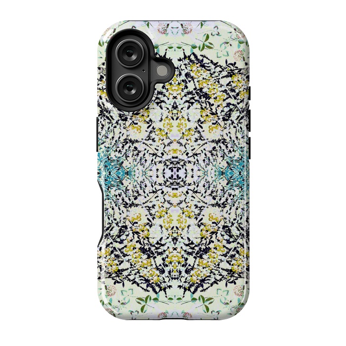 iPhone 16 StrongFit Yellow blue ditsy flowers and leaves pattern by Oana 