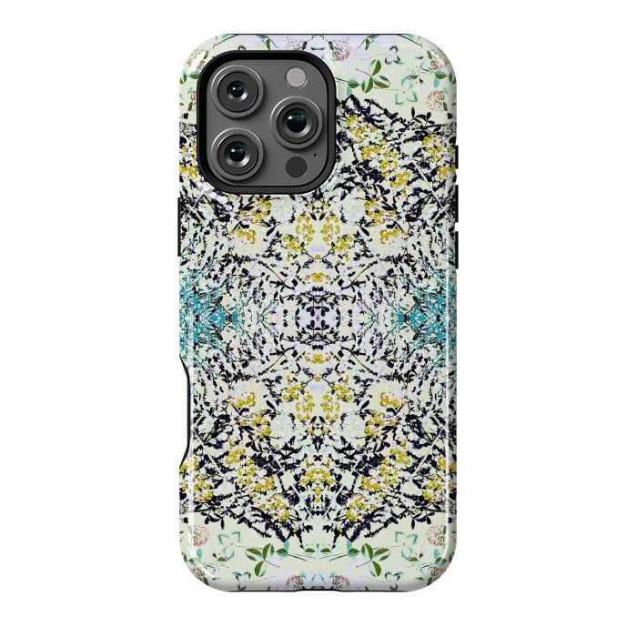 iPhone 16 Pro Max StrongFit Yellow blue ditsy flowers and leaves pattern by Oana 