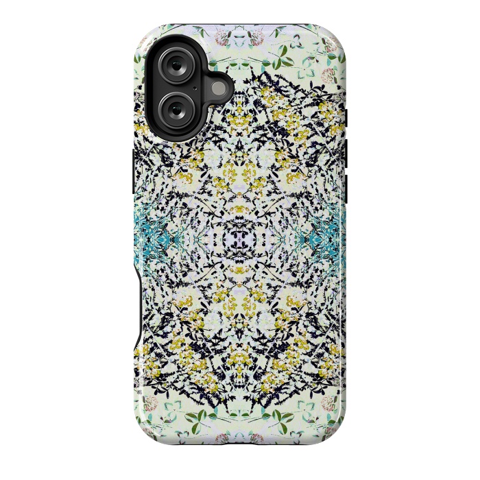 iPhone 16 Plus StrongFit Yellow blue ditsy flowers and leaves pattern by Oana 