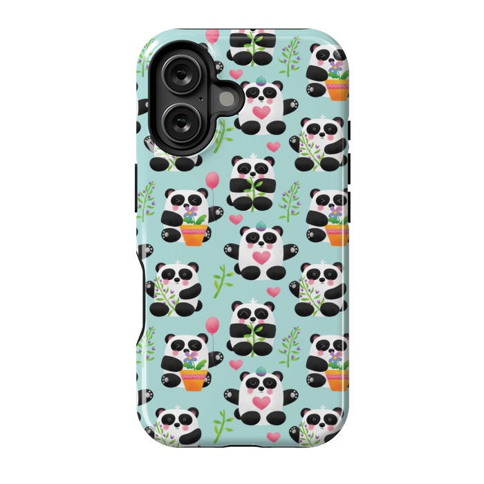 iPhone 16 StrongFit Chubby Playful Pandas by Noonday Design