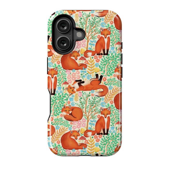 iPhone 16 StrongFit Little Foxes in a Fantasy Forest on Cream by Tangerine-Tane