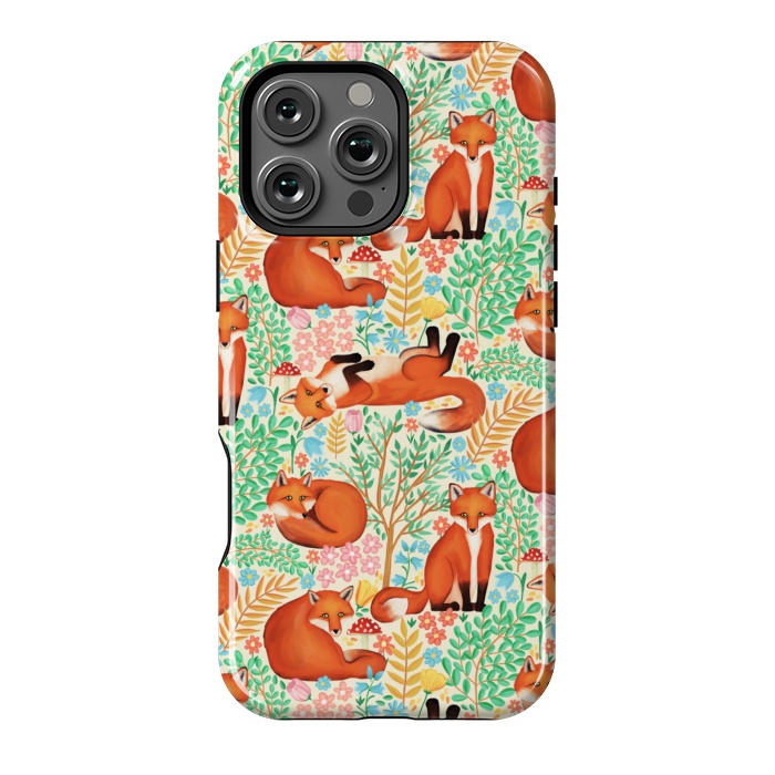 iPhone 16 Pro Max StrongFit Little Foxes in a Fantasy Forest on Cream by Tangerine-Tane