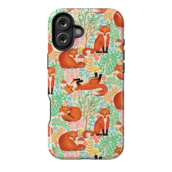 iPhone 16 Plus StrongFit Little Foxes in a Fantasy Forest on Cream by Tangerine-Tane