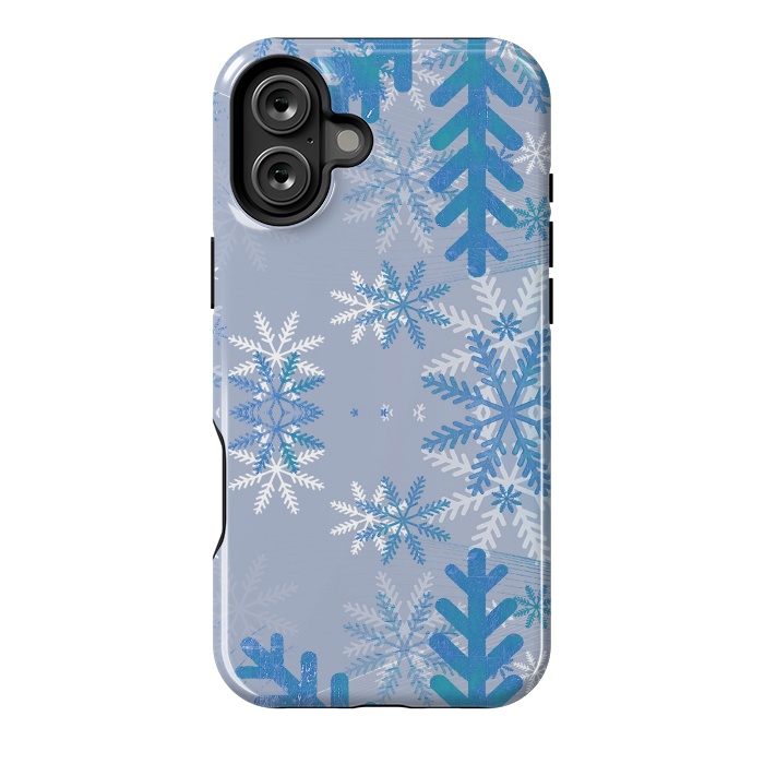 iPhone 16 Plus StrongFit Baby blue snowflakes Christmas pattern by Oana 