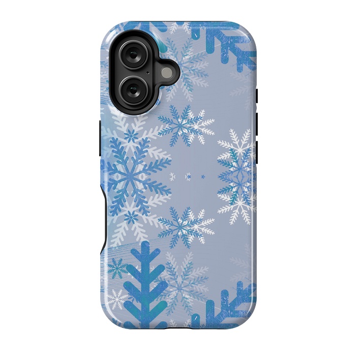 iPhone 16 StrongFit Pastel blue snowflakes winter pattern by Oana 