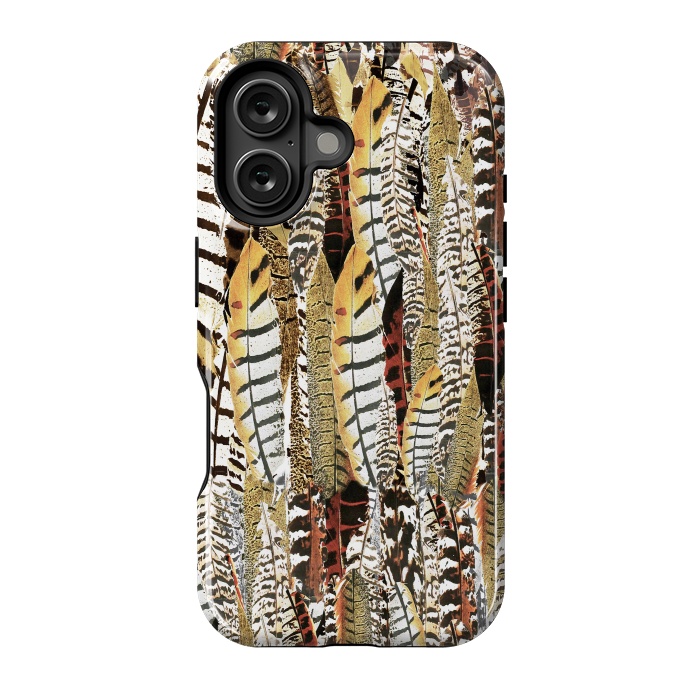 iPhone 16 StrongFit Brown feathers vintage pattern by Oana 