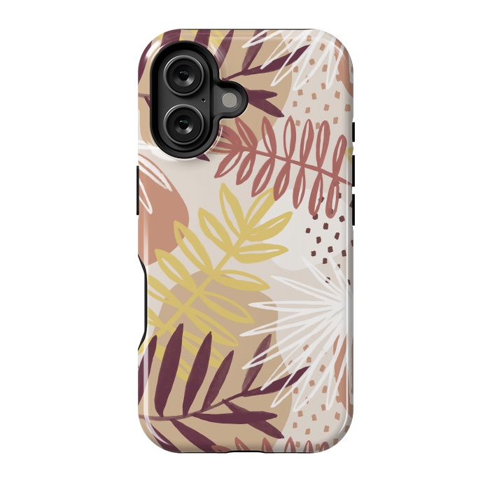 iPhone 16 StrongFit Modern tropical leaves and spots - terracotta by Oana 