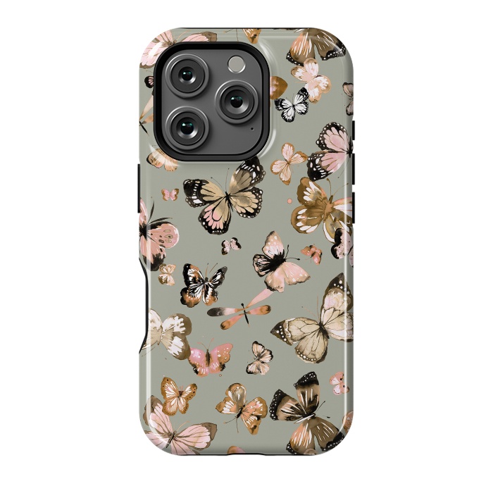 iPhone 16 Pro StrongFit Watercolor Butterflies Beige Gold by Ninola Design