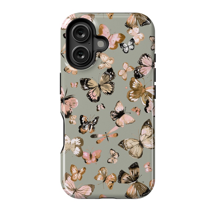 iPhone 16 StrongFit Watercolor Butterflies Beige Gold by Ninola Design