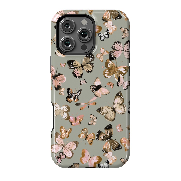 iPhone 16 Pro Max StrongFit Watercolor Butterflies Beige Gold by Ninola Design