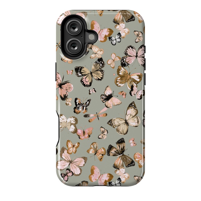 iPhone 16 Plus StrongFit Watercolor Butterflies Beige Gold by Ninola Design