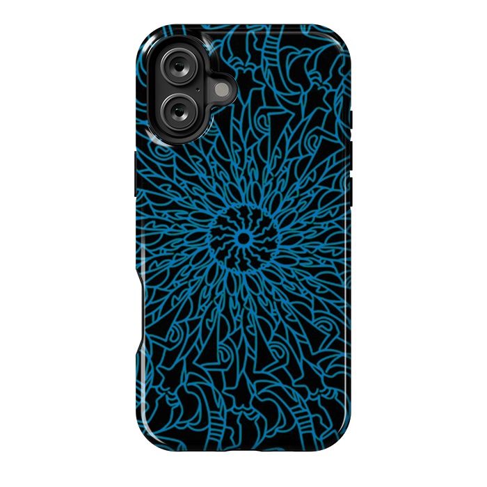 iPhone 16 Plus StrongFit Blue intricate pattern floral mandala geometry by Josie