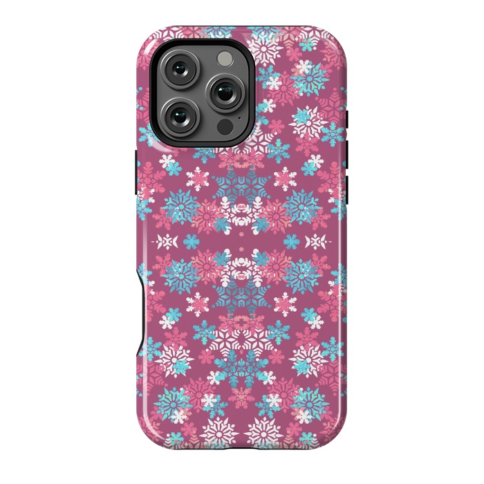 iPhone 16 Pro Max StrongFit Playful pink blue snowflakes winter pattern by Oana 