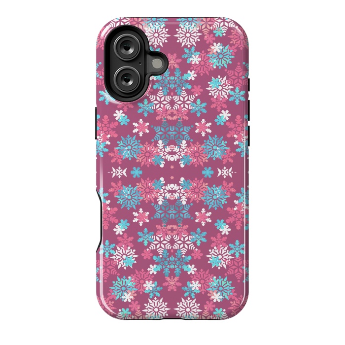 iPhone 16 Plus StrongFit Playful pink blue snowflakes winter pattern by Oana 