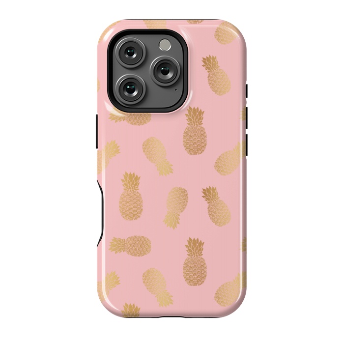 iPhone 16 Pro StrongFit Pink and Gold Pineapples by Julie Erin Designs