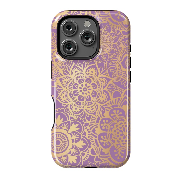 iPhone 16 Pro StrongFit Light Purple and Gold Mandala Pattern by Julie Erin Designs