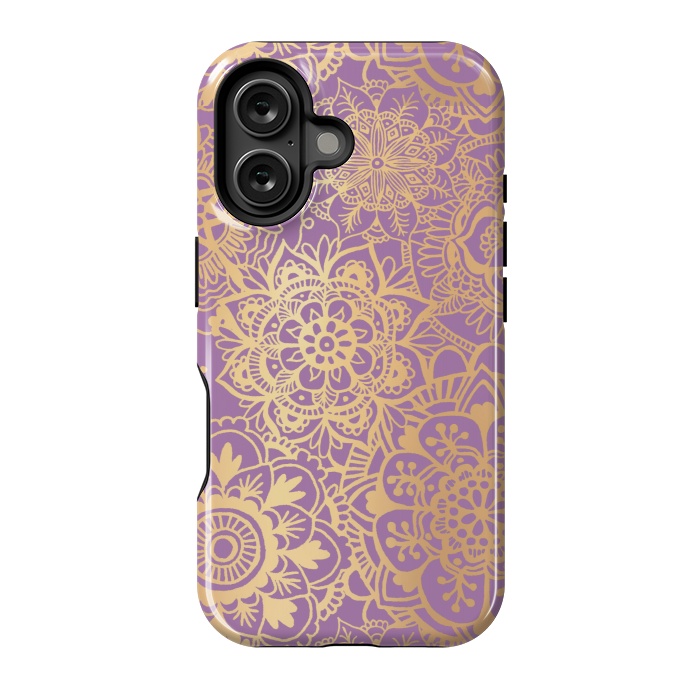 iPhone 16 StrongFit Light Purple and Gold Mandala Pattern by Julie Erin Designs