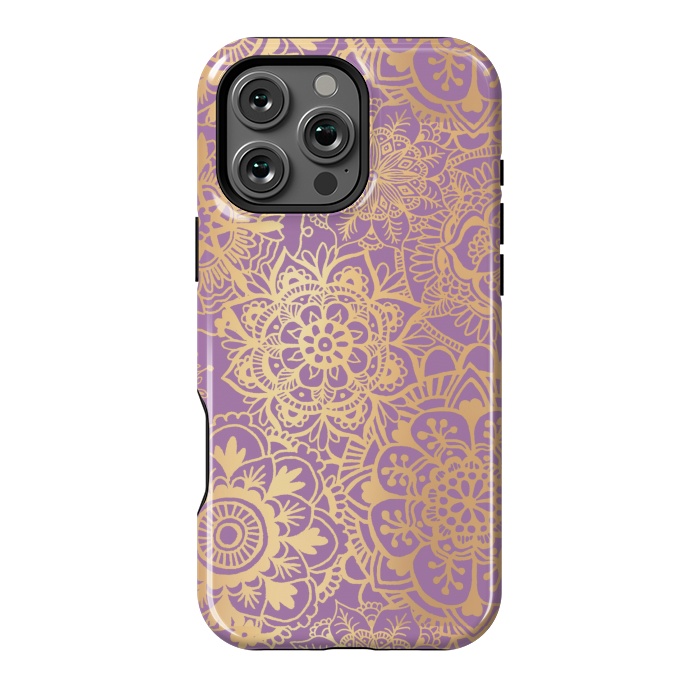 iPhone 16 Pro Max StrongFit Light Purple and Gold Mandala Pattern by Julie Erin Designs