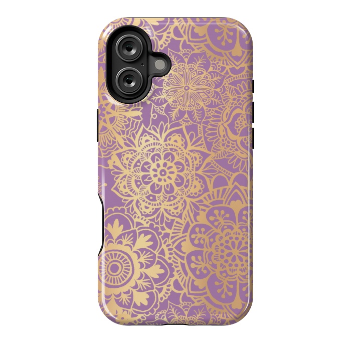 iPhone 16 Plus StrongFit Light Purple and Gold Mandala Pattern by Julie Erin Designs