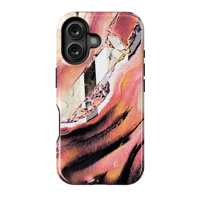 iPhone 16 StrongFit Rose gold geode stones and marble stripes by Oana 