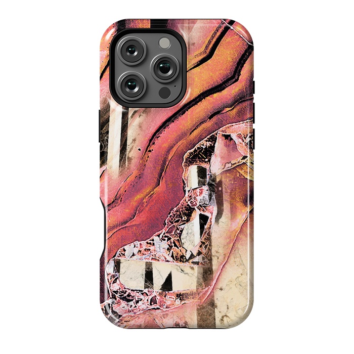 iPhone 16 Pro Max StrongFit Rose gold geode stones and marble stripes by Oana 