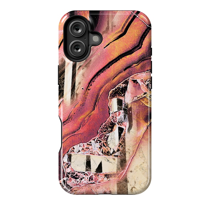 iPhone 16 Plus StrongFit Rose gold geode stones and marble stripes by Oana 